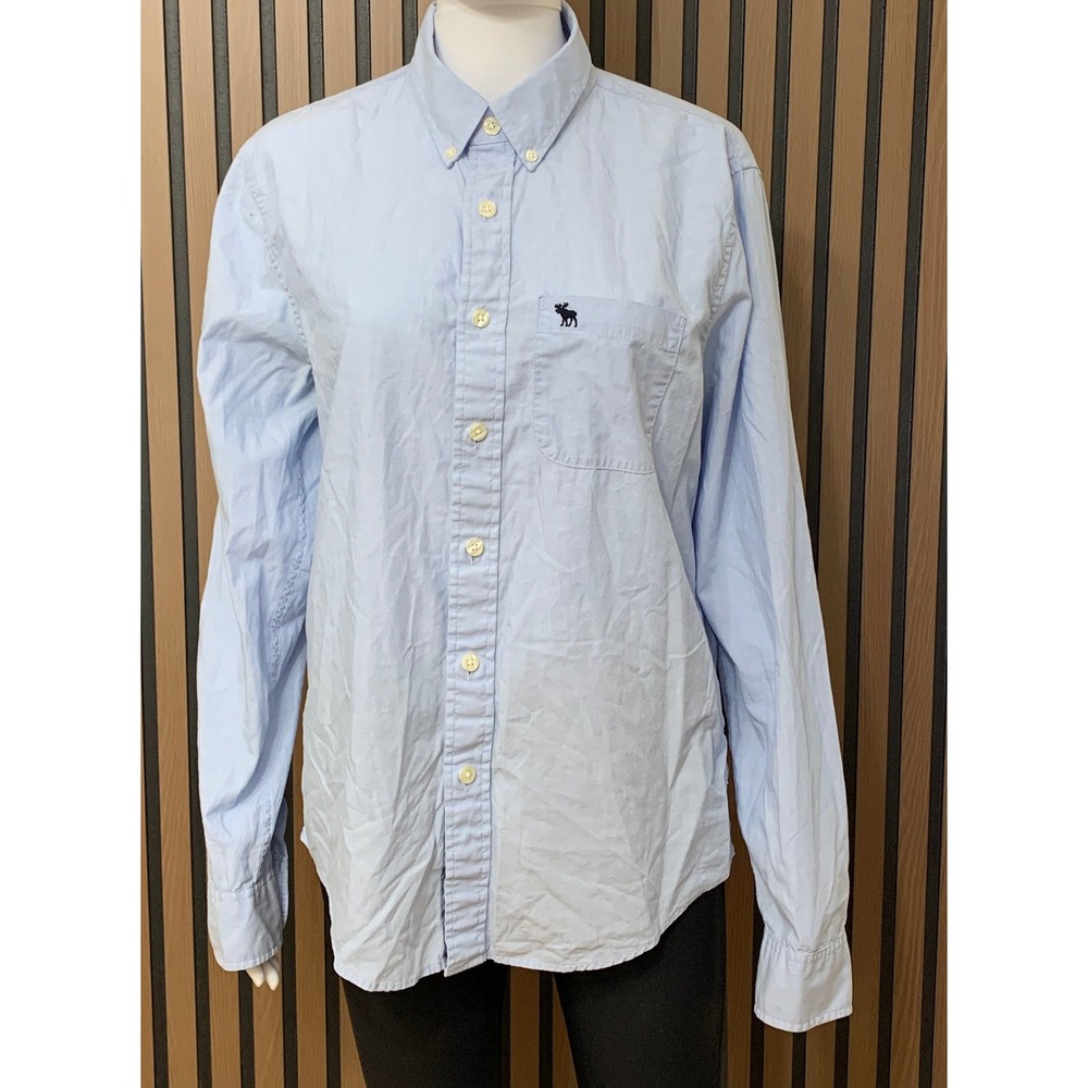 Abercrombie & Fitch Men's Muscle Fit Button Down Shirt Light Blue Cotton Medium